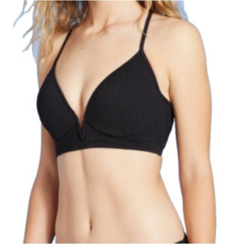 Shade and Shore‎ Black Textured Tie Back Bikini Top